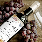 Waterverf Wintergroene pine-boom en witte bloemen Wijn Etiket