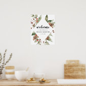 Waterverf wintergroene sinusboom en pijnkanon poster (Keuken)
