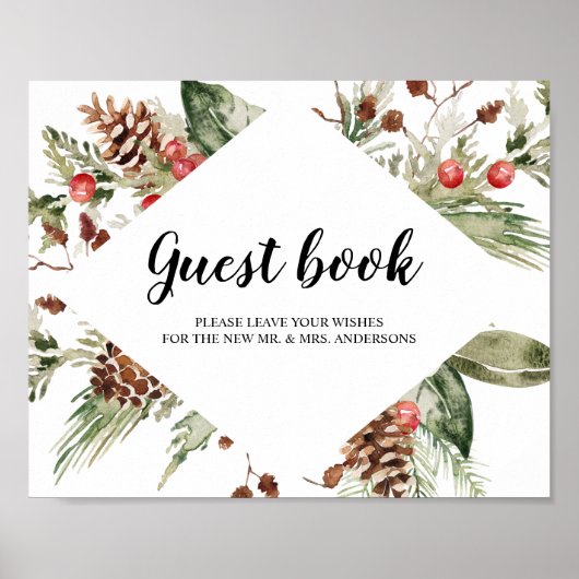 Waterverf wintergroene sinusboom en pijnkanon poster (Voorkant)