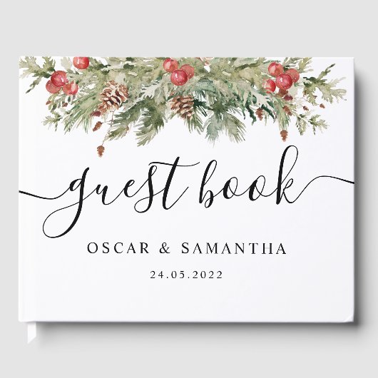 Waterverf wintergroene sinusboom en pijnkloon gastenboek (Voorkant)