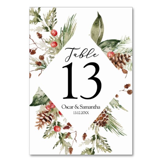 Waterverf wintergroene sinusboom en pijnkloon kaart (Achterkant)