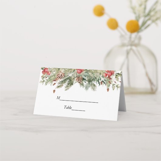 Waterverf wintergroene sinusboom en pijnkloon plaatskaartje (Voorkant)