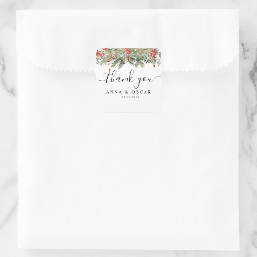 Waterverf wintergroene sinusboom en pijnkloon vierkante sticker (Tas)