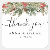 Waterverf wintergroene sinusboom en pijnkloon vierkante sticker (Voorkant)