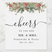 Waterverf wintergroene sinusboom en pijnkloon wijn etiket (Enkel label)