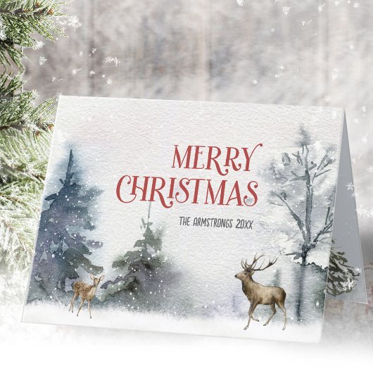 Waterverf winterherten feestdagen kaart