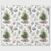 Waterverf WinterkerstFeestdagen Cadeaupapier (Vlak)