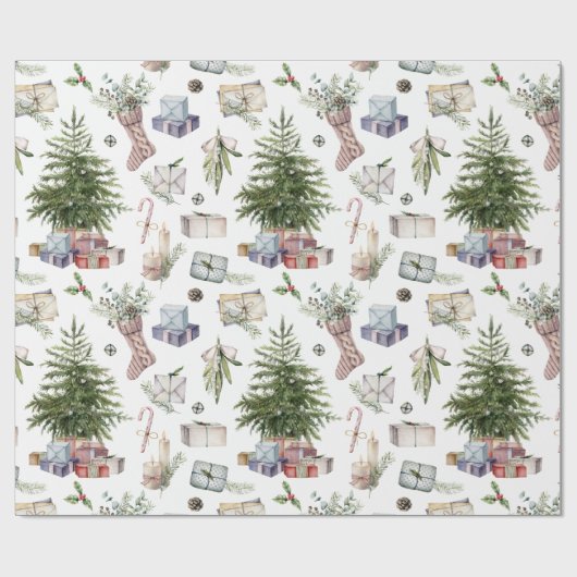 Waterverf WinterkerstFeestdagen Cadeaupapier (Vlak)