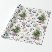 Waterverf WinterkerstFeestdagen Cadeaupapier (Uitgerold)