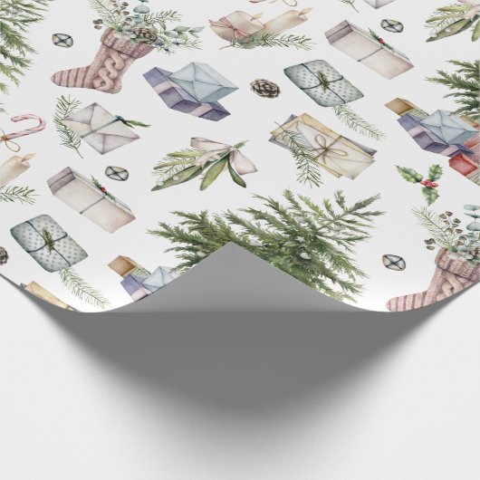 Waterverf WinterkerstFeestdagen Cadeaupapier (Hoek)