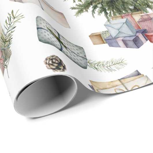 Waterverf WinterkerstFeestdagen Cadeaupapier (Rol Hoek)