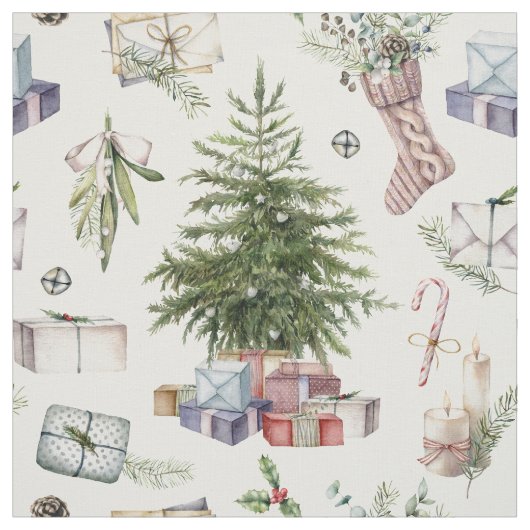 Waterverf WinterkerstFeestdagen Stof (Swatch)