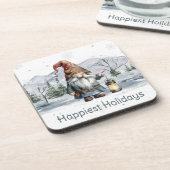 Waterverf winterkerstkabouter bier onderzetter (Linkerzijde)