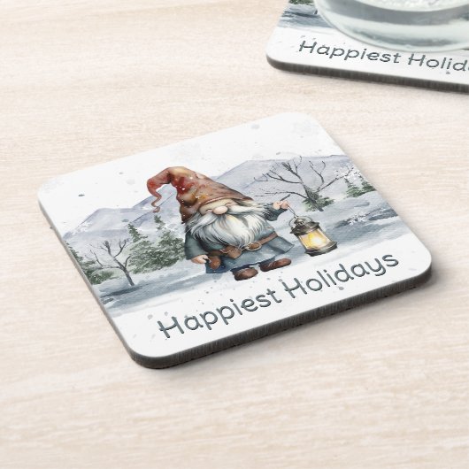 Waterverf winterkerstkabouter bier onderzetter (Linkerzijde)