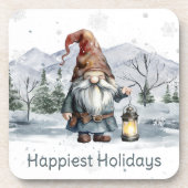 Waterverf winterkerstkabouter bier onderzetter (Voorkant)