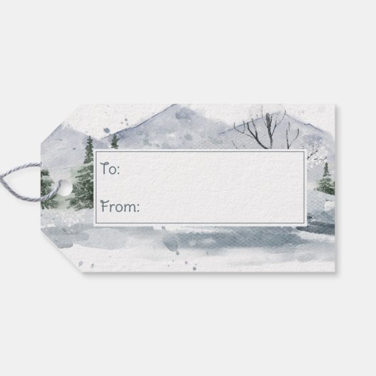 Waterverf winterkerstkabouter cadeaulabel (Achterkant Horizontaal)