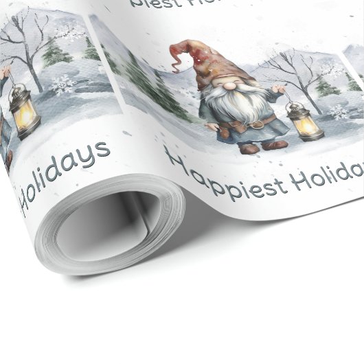 Waterverf winterkerstkabouter cadeaupapier (Rol Hoek)