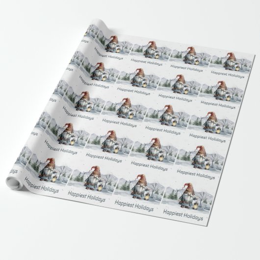 Waterverf winterkerstkabouter cadeaupapier (Uitgerold)