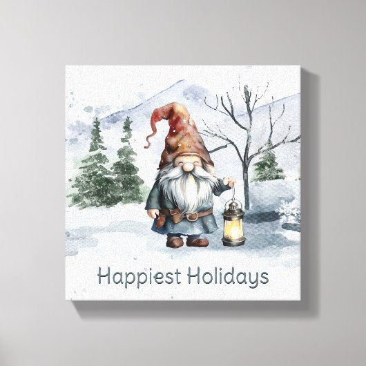 Waterverf winterkerstkabouter canvas afdruk (Voorkant)