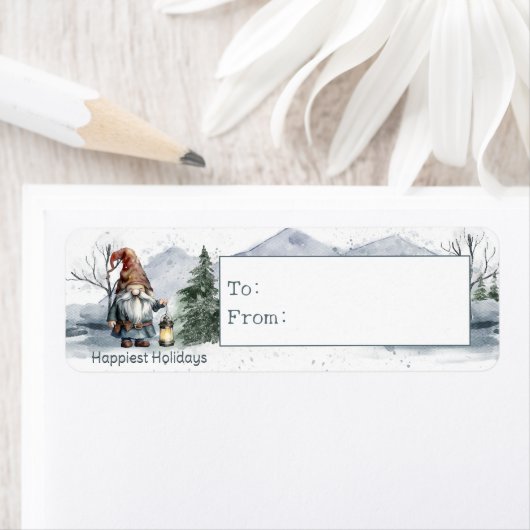 Waterverf winterkerstkabouter etiket (Insitu)