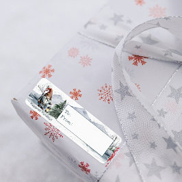 Waterverf winterkerstkabouter etiket
