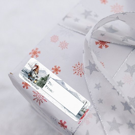 Waterverf winterkerstkabouter etiket