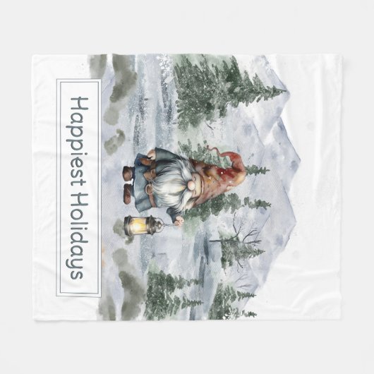 Waterverf winterkerstkabouter fleece deken (Voorkant (Horizontaal))