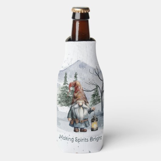 Waterverf winterkerstkabouter flesjeskoeler (Fles Voorkant)