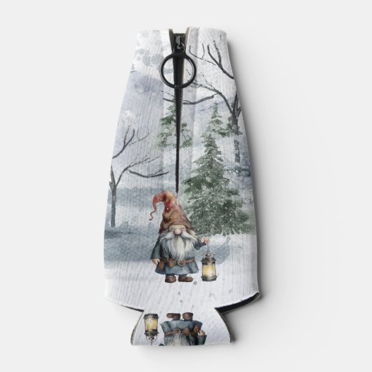 Waterverf winterkerstkabouter flesjeskoeler (Achterkant)