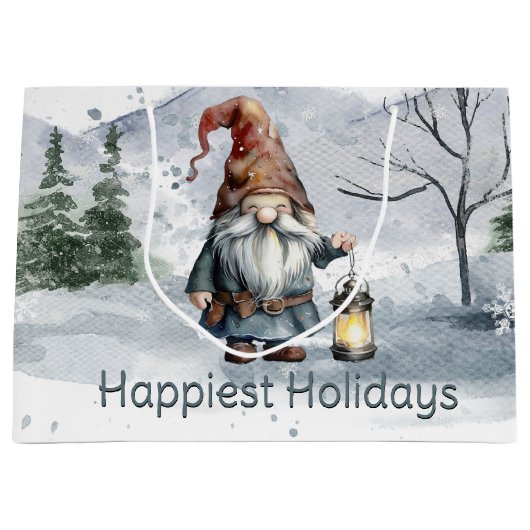 Waterverf winterkerstkabouter groot cadeauzakje (Voorkant)