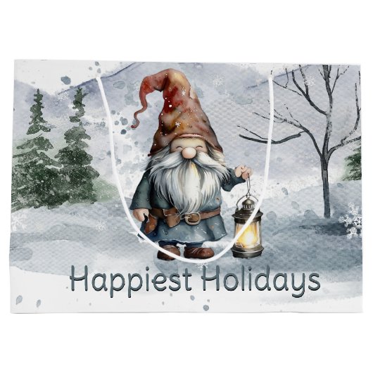 Waterverf winterkerstkabouter groot cadeauzakje (Achterkant)