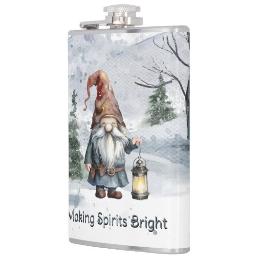 Waterverf winterkerstkabouter heupfles (Links)