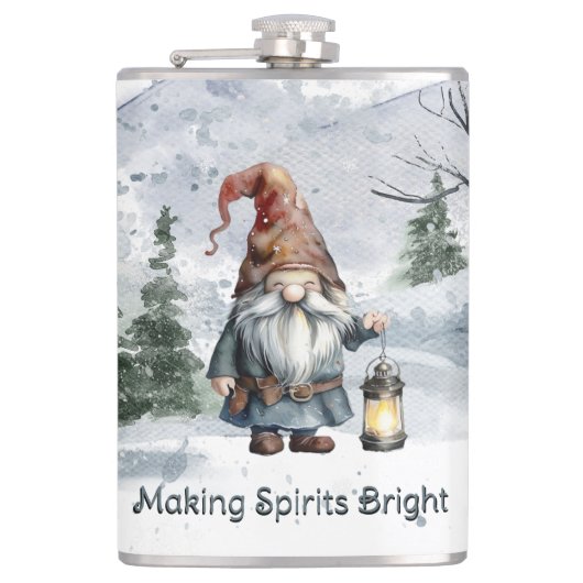 Waterverf winterkerstkabouter heupfles (Voorkant)