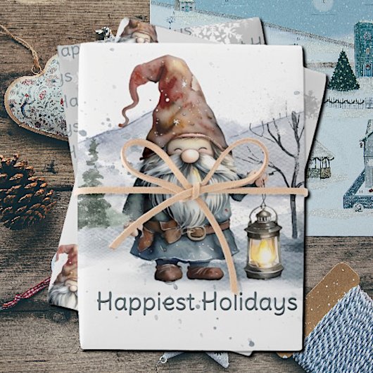 Waterverf winterkerstkabouter inpakpapier vel