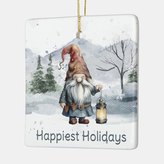 Waterverf winterkerstkabouter keramisch ornament (Links)