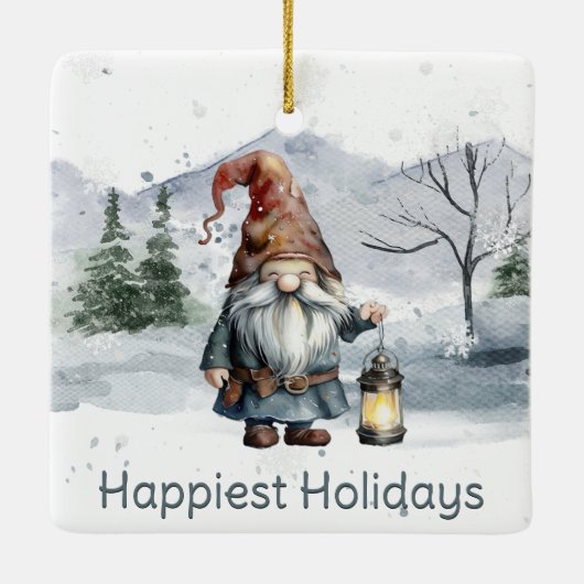 Waterverf winterkerstkabouter keramisch ornament (Achterkant)