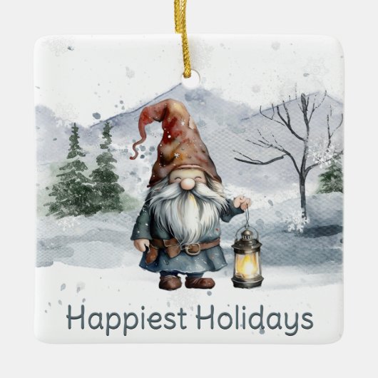 Waterverf winterkerstkabouter keramisch ornament (Voorkant)