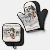 Waterverf winterkerstkabouter ovenwant & pannenlap set (Voorkant / Achterkant)