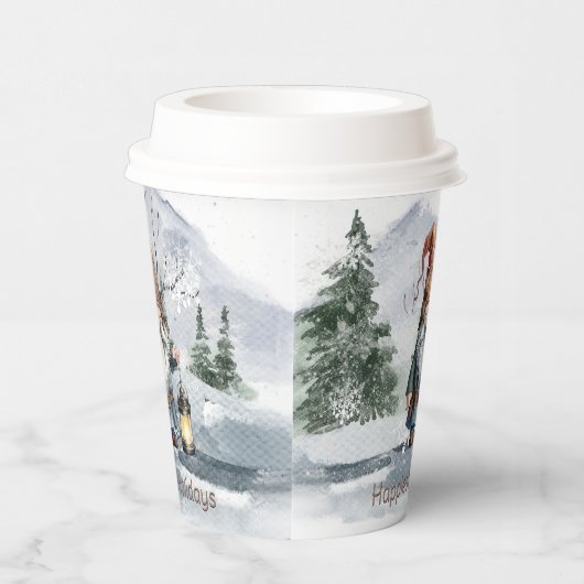 Waterverf winterkerstkabouter papieren bekers (Rechts)