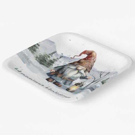 Waterverf winterkerstkabouter papieren bordje (Gebogen)