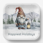 Waterverf winterkerstkabouter papieren bordje (Voorkant)