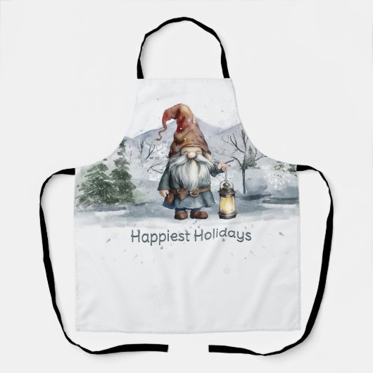 Waterverf winterkerstkabouter schort (Voorkant)