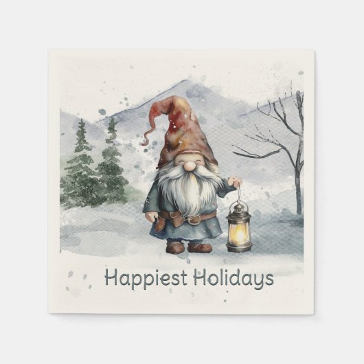 Waterverf winterkerstkabouter servet (Voorkant)