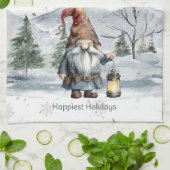 Waterverf winterkerstkabouter theedoek (Gevouwen)