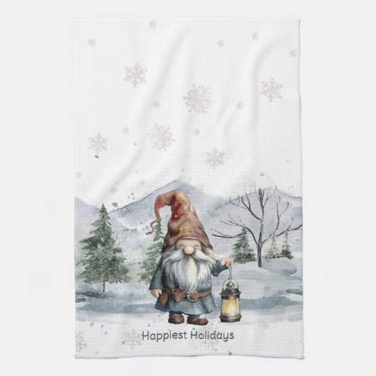 Waterverf winterkerstkabouter theedoek (Verticaal)