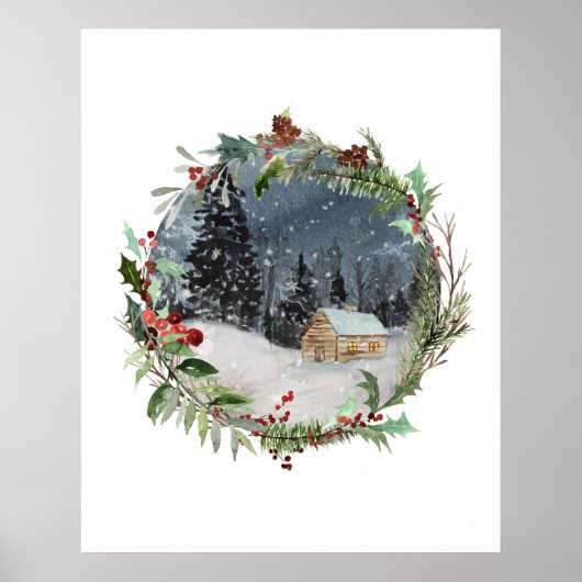Waterverf WinterKerstmis Poster (Voorkant)