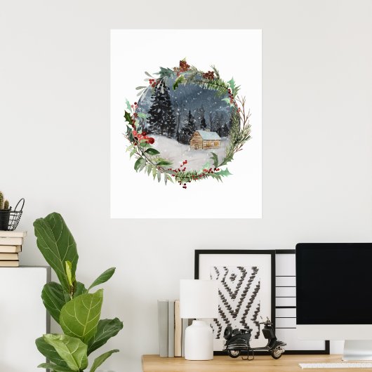 Waterverf WinterKerstmis Poster (Thuiskantoor)