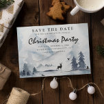 Waterverf winterkerstmis sparen de datum uitnodiging briefkaart<br><div class="desc">Rustic redt de date party briefkaarten met een sneeuwwinterslaapscène met een silhouette wilde natuur en een feestelijke sjabloon die gemakkelijk te personaliseren is. De gelijke uitnodigingen zijn beschikbaar.</div>