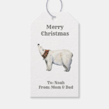 Waterverf winterkerstpoolbeer Cadeau Label