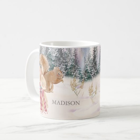 Waterverf Winterkonijn Eekhoorn Woodlands Naam Mok (Voorkant links)